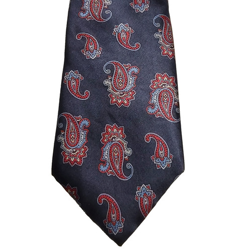 VTG Guy Laroche Silk Neck Tie Blue w/ Red Paisley USA Made Union Fashion 3.5x56"