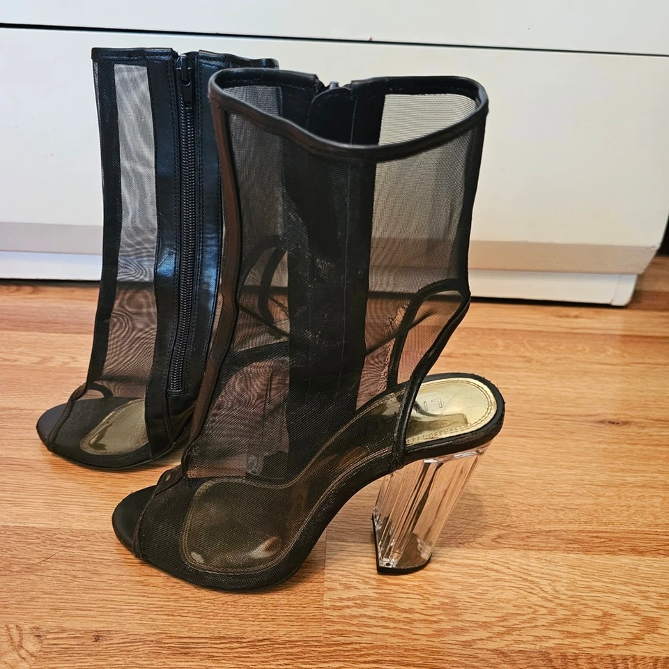 Botines Liliana Negros Malla Peep-Toe con Tacón Transparente 4" Talla 7 Foto 3 de 4