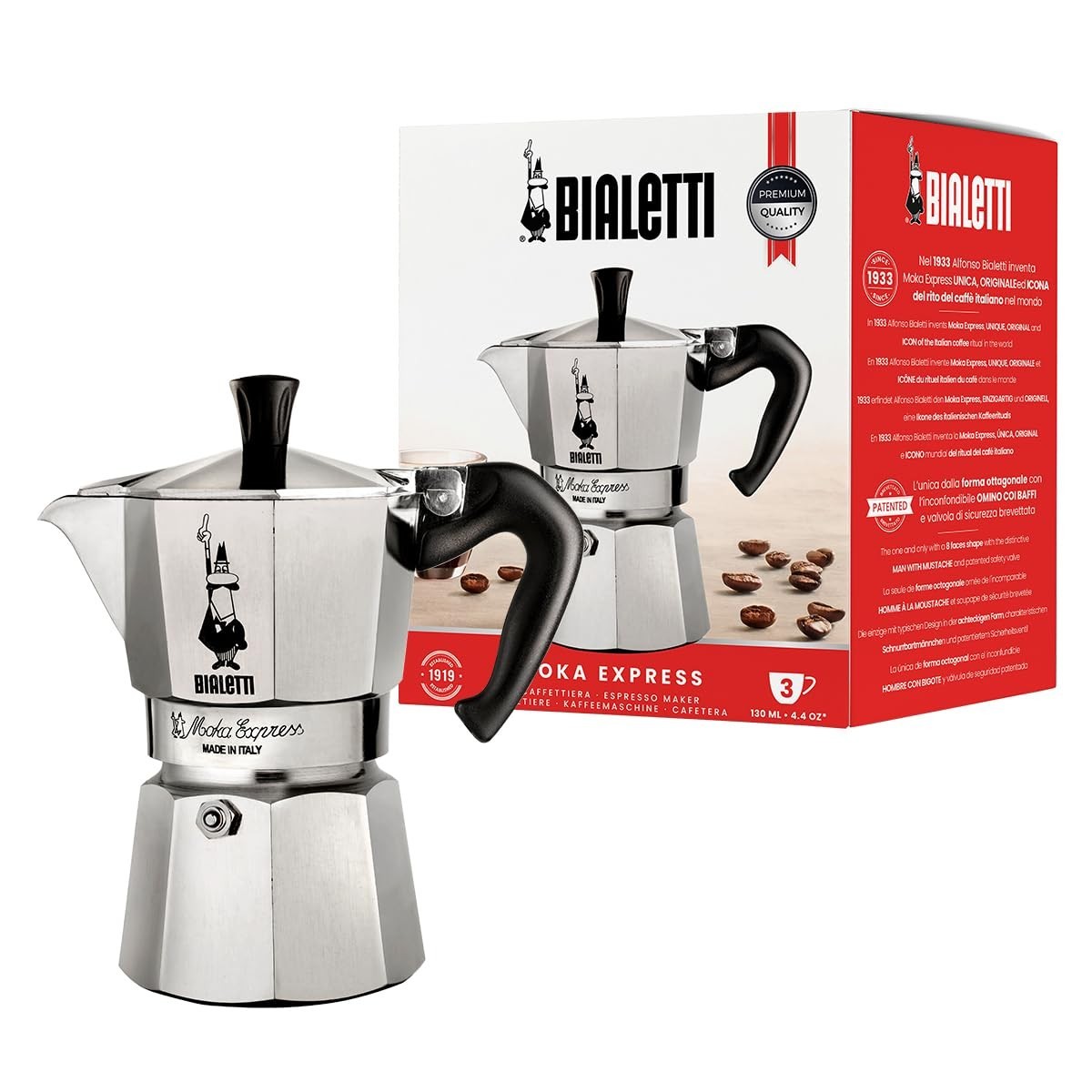 BIALETTI MOKA EXPRESS 3 TAZAS CAFETERA MOKA PRODUCTO HECHO EN ITALIA 280054