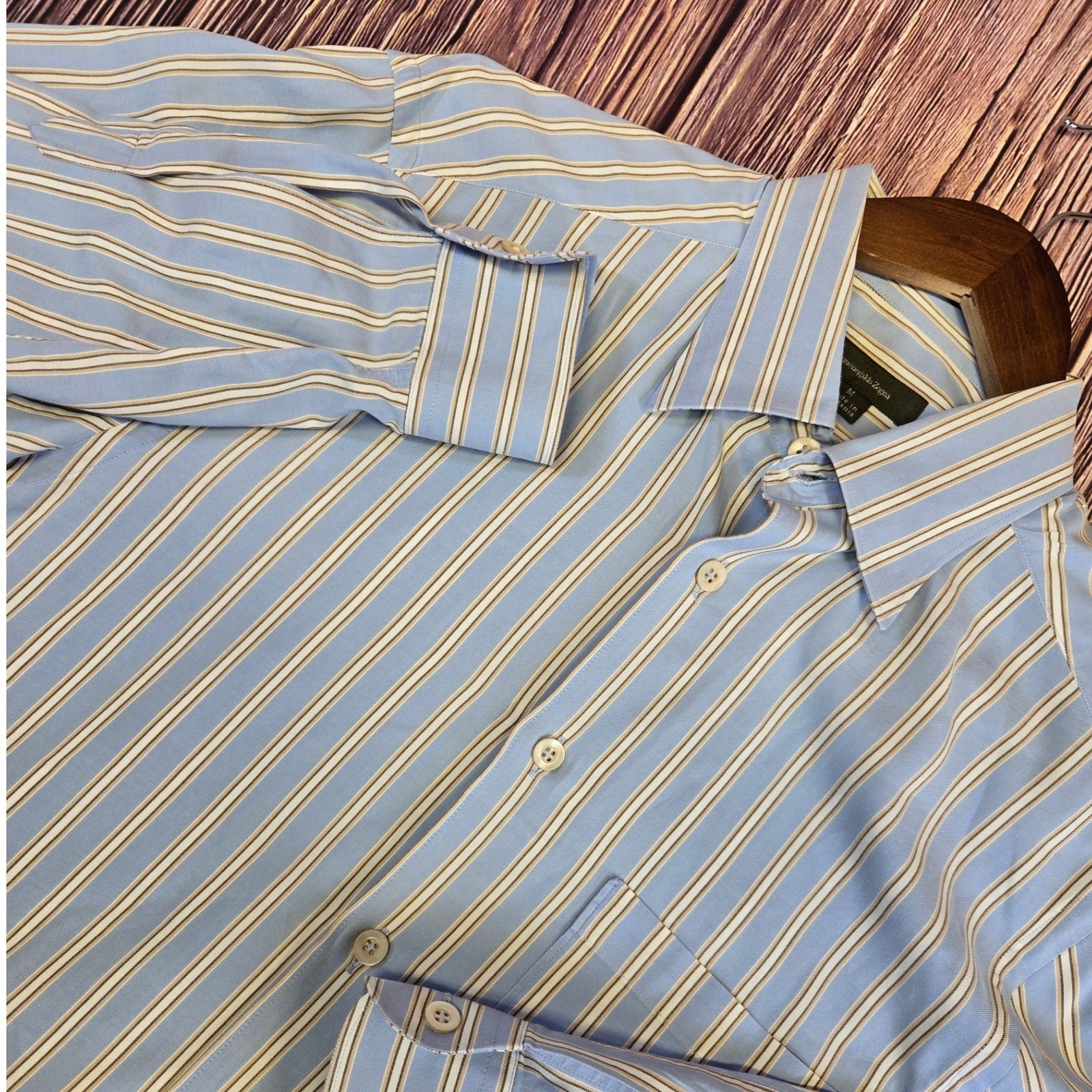 Ermenegildo Zegna Blue Striped Long Sleeve Button Down Mens Shirt Size M Romania
