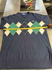 Retro Adidas Originals Lendl Argyle Jumper Medium Blue Green White Knitted