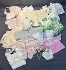 Vintage Crochet Baby Sweaters Bonnets Booties Bibs Handmade Lot Of 17