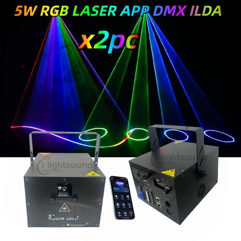 2pc/lot 5 Watt RGB laser light dmx512 app ilda dj stage 5w full