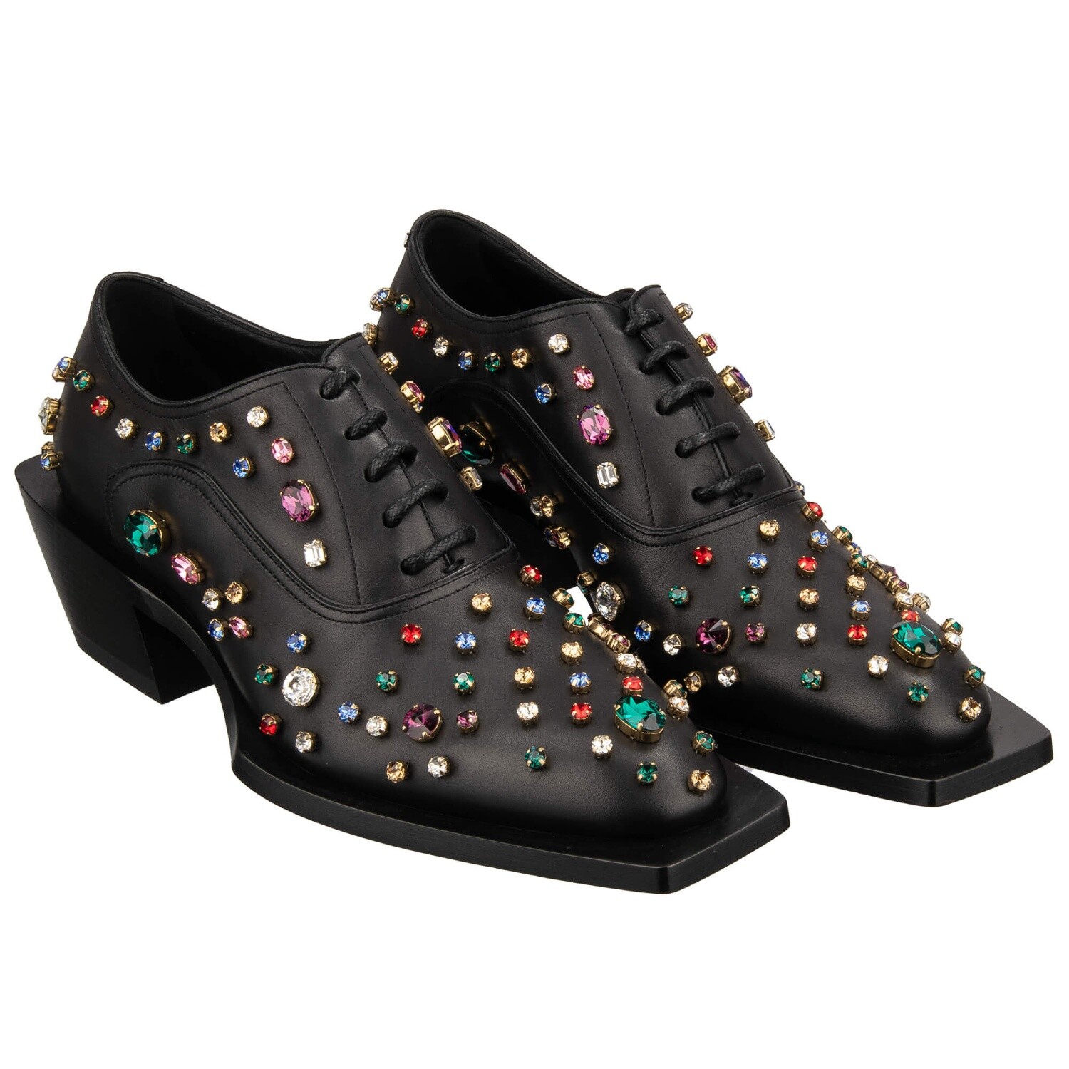 DOLCE & GABBANA Crystal DG Logo Leather Lace Derby Shoes FRANCESINA Black