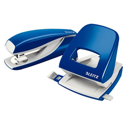 LEITZ 5095 NeXXt Set Heftgerät & Locher Bürolocher Tacker bis 30 Blatt - blau