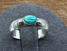 Native American Sterling Silver Beaded Turquoise Band Sz 5.5--1168.25