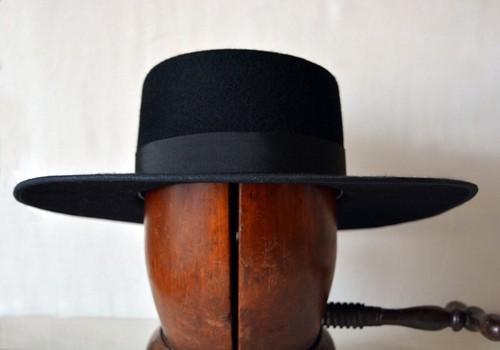 Black SPANISH ~3X Wool Felt HAT~ Boater 