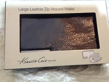 KENNETH COLE LARGE BLACK PATENT LEATHER ZIP AROUND WALLET, NWB