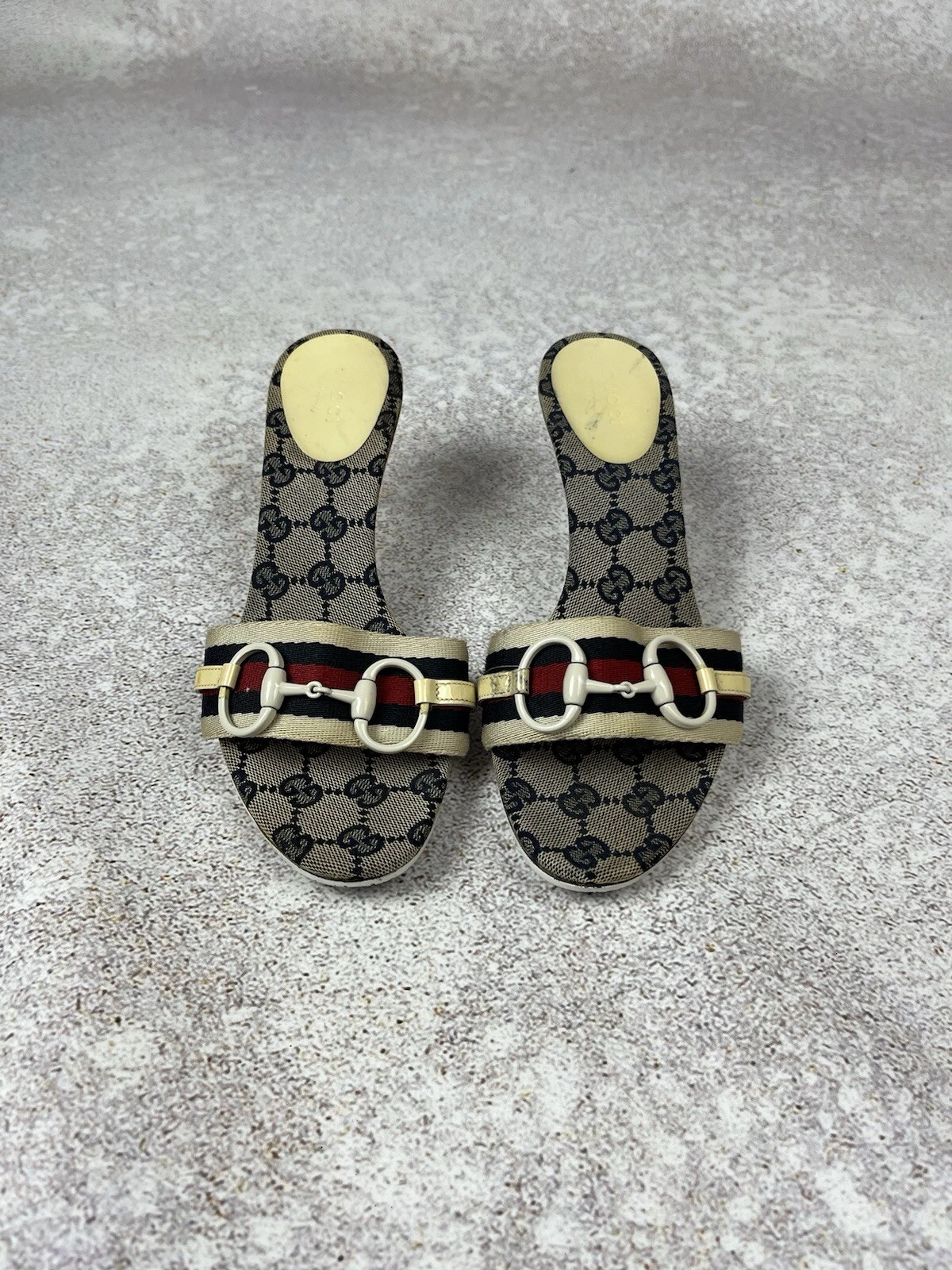 Sandales Gucci monogramme blanc mors de cheval talons made in Italy taille 37 