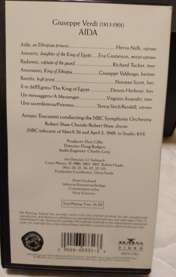 V. 5: Verdi - Aida (VHS, 1990) ARTURO TOSCANINI - Image 2 of 3