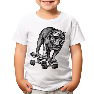 Bulldogge Skater lustige Skateboard Skateboarding Hund Jungen Mädchen Kinder T-Shirts #TA-23