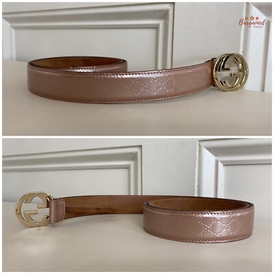 GUCCI Guccissima interlocking G belt, nude pink Gucci Pink Leather Studded Interlocking G Buckle Belt 90CM  main image 2
