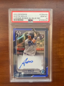 2024 Bowman Chrome RC Autographs Blue Refractor #CRAAW Austin Wells /150 PSA 10