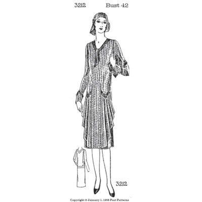 Past Patterns 3212 - Mid 1920s Slip-On V-neck Dress Sewing Pattern bust 42''