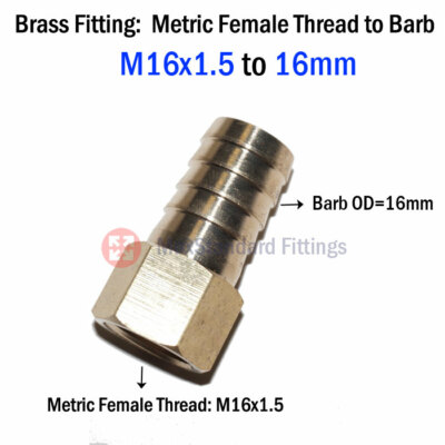 M16 M16x1.5 Female Thread to Barb 5/8'' in 16mm Adapter Hose Fitting Connector