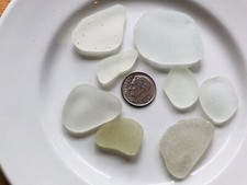Lot of 9 ODD GREEN GRAYS Surf Tumbled Genuine Sea Beach Glass DIFFERENT