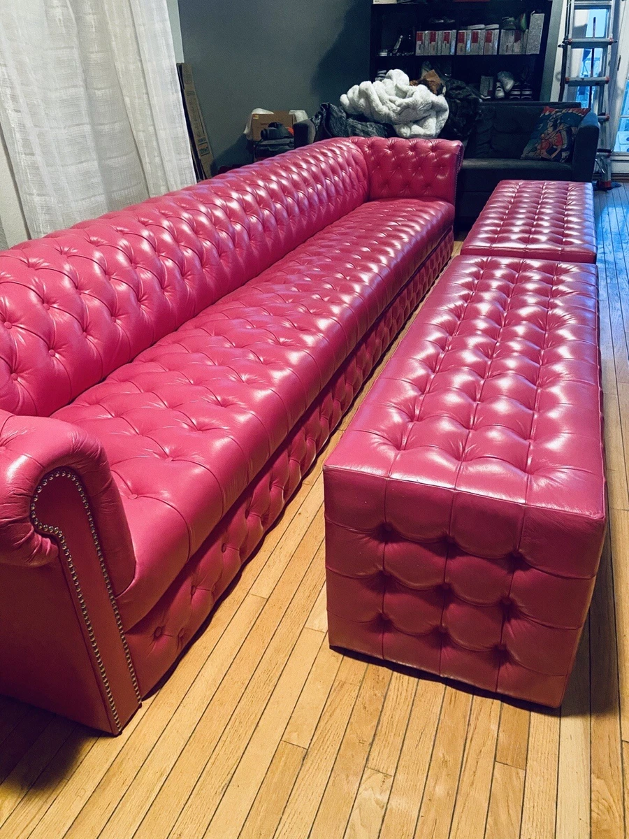 Pink Leather Chesterfield Tufted Sofa