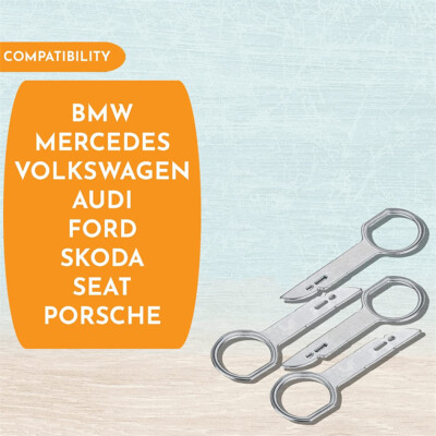 Car Radio Removal Key Tool For VW, Mercedes, Audi, Skoda, Seat, Ford - Silver Release Key