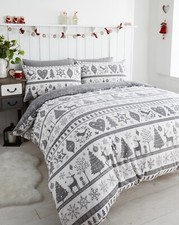 CHRISTMAS NOEL SNOWFLAKE PRINTED DUVET SET WHITE/GREY. SINGLE, DOUBLE OR KING