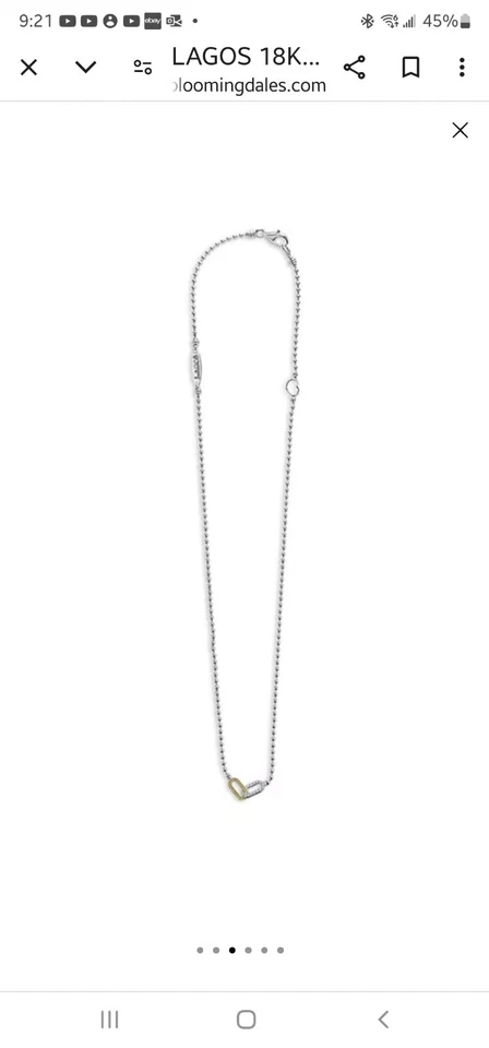 Collar colgante LAGOS Caviar Lux diamante clip eslabón plata de ley y oro de 18 quilates Foto 2 de 4