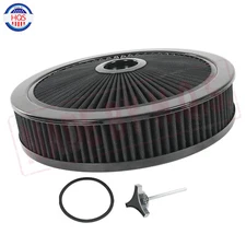 Black 14"x3" Round Air Cleaner Flat Base Paper Filter For Chevy Ford 350