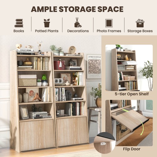 6-tier Bookcase w/ 5 Open Shelves 2 Adjustable Shelves Filp-up Door Bedroom - Picture 7 of 9