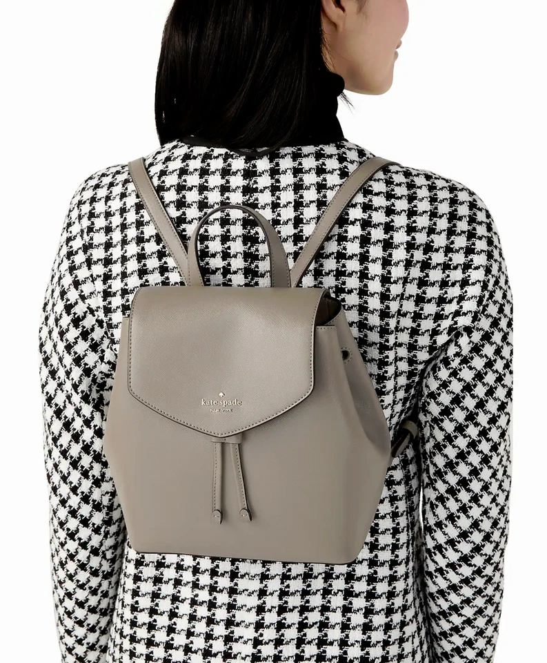 Nueva Mochila Kate Spade Lizzie Mediana Cuero Solapa Thunder Cloud Taupe Nueva con Etiquetas $359 Foto 4 de 4