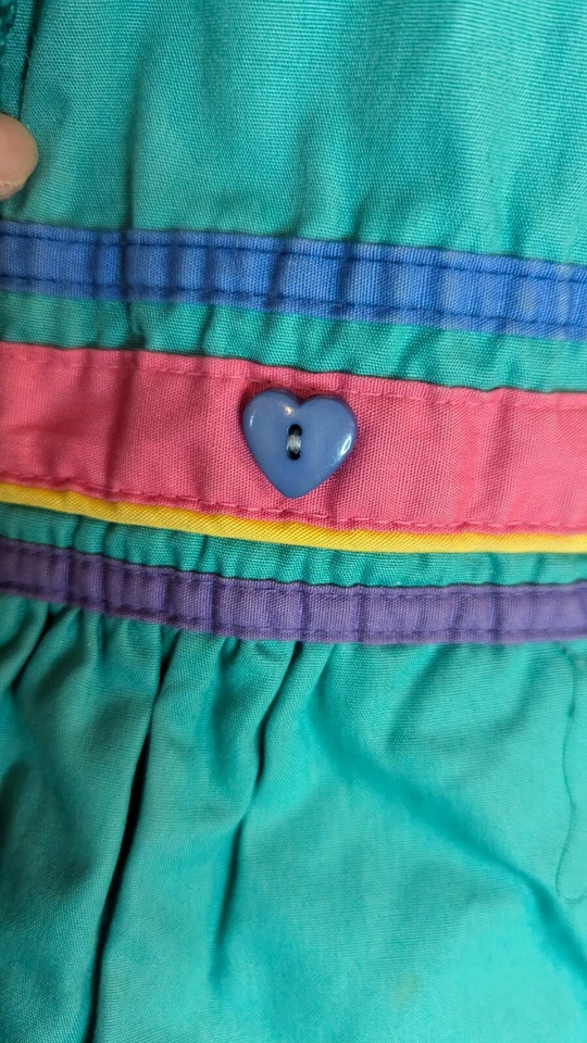 Vintage 80s Girls Weather Tamer Coat Jacket Heart Buttons Size 5 Pink Green Teal - Image 3 of 4