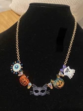 Betsey Johnson Necklace Ghost Spiderwebs Eyeball HALLOWEEN Glow In The Dark NWT