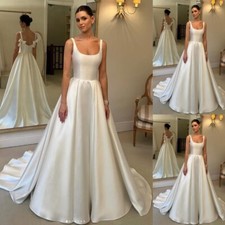 Elegant Satin Wedding Dresses with Bow Straps Square Neck A Line Bridal Gowns