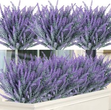 12 Bundles Artificial Lavender Fake Flowers Faux Plastic Plants for Home Wedd...