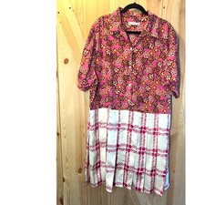 Uniqlo x MARNI Open Collar Pleated Midi Dress Pink Floral Plaid Size XL Rare