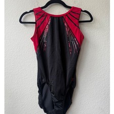 GK Elite Gymnastics Leotard Adult L Red Black Sequins Crisscross Competition
