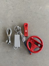 Nintendo Wii Mario Kart Red Racing Wheel Red MotionPlus Remote Bundle