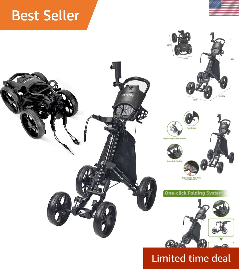 Push Cart 4-wheels,folding Golf Cart, Golf Pull Cart With Cu