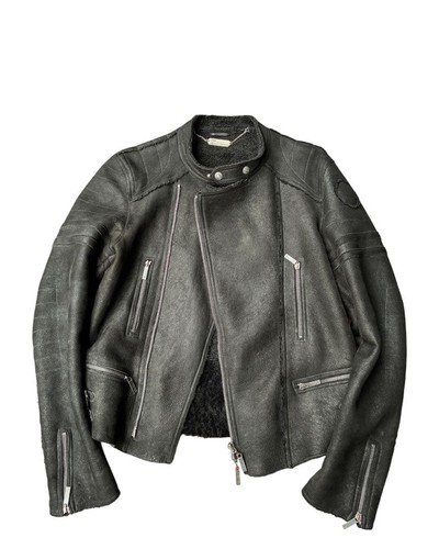 John Galliano, JOHN GALLIANO Vintage Black Sheepskin Leather Moto Jacket S Made in Italy Japan