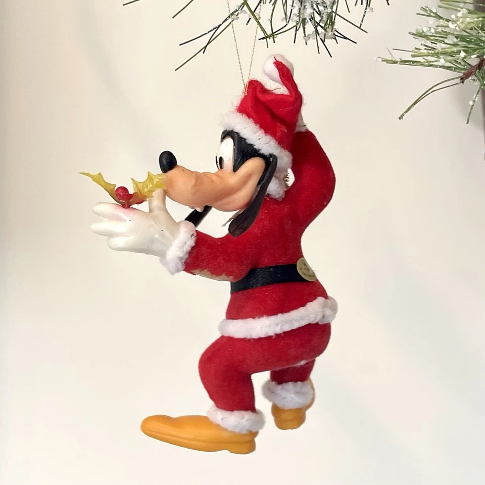 Walt Disney Goofy Santa Christmas Ornament Holding Bell Flocked Felt Vintage - Image 2 of 4