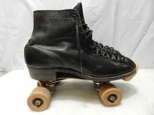 Vintage HYDE CHICAGO Black Roller Skates Men's Wood Wheels  C25K