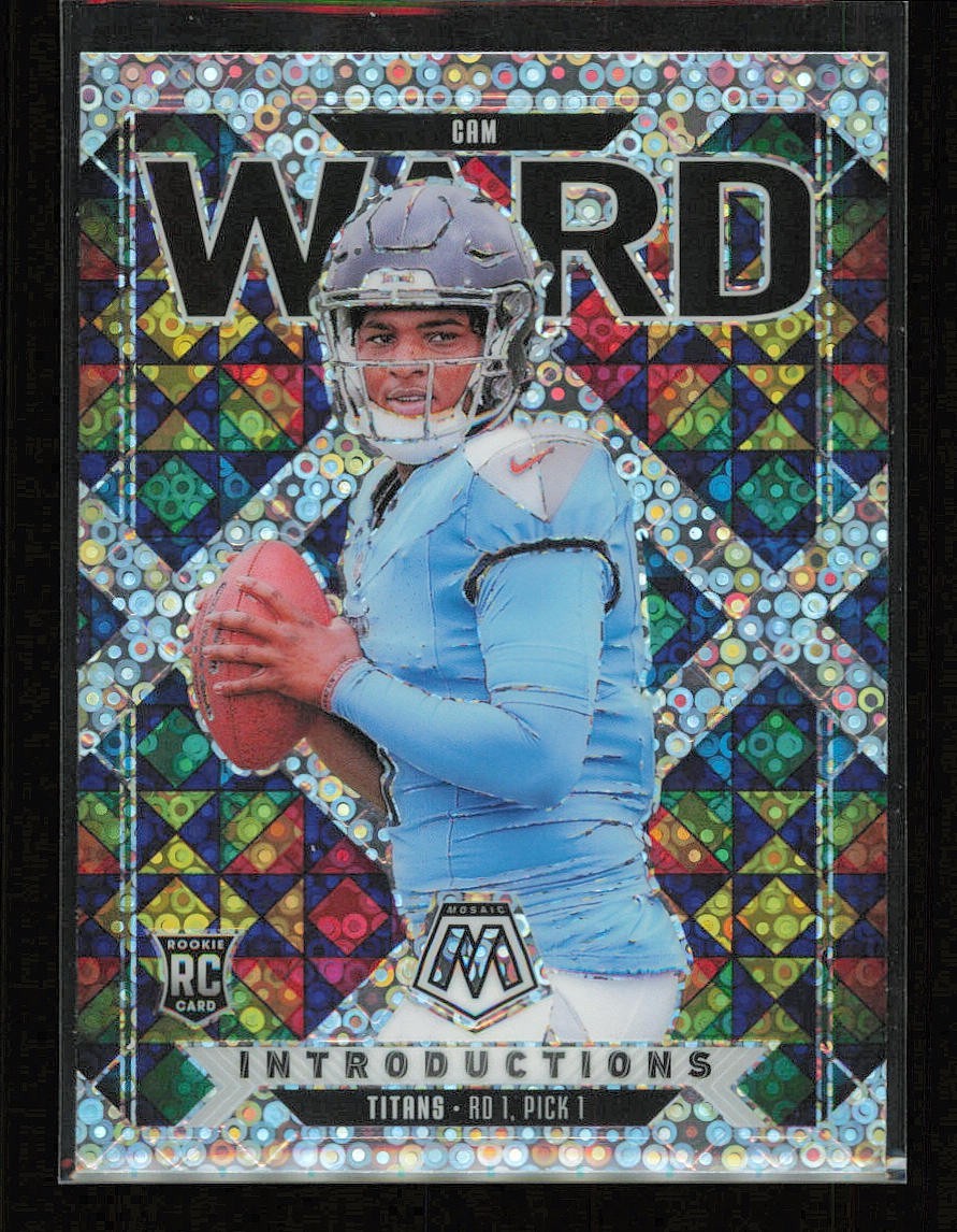 2025 Panini Mosaic No Huddle #6 Cam Ward RC Introductions Silver Disco Prizm