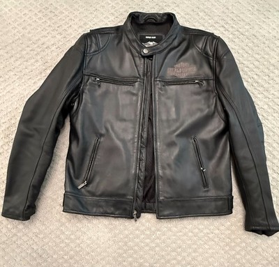 Harley Davidson Men s Leather Cafe Racer Jacket Large - EXC Cond - Back Patch