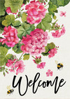Welcome Spring Summer Geranium Decorative Garden Flag, Pink Floral Flowers Bees
