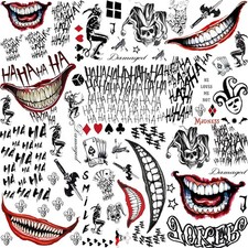 6 Sheets The Joker Temporary Tattoos For Halloween Makeup Large, B 6 Sheets