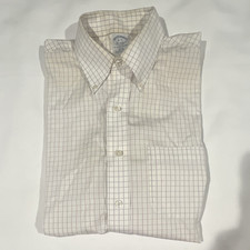 Brooks Brothers Slim Fit 16-34 Men's White Blue Check Cotton Non-Iron Shirt