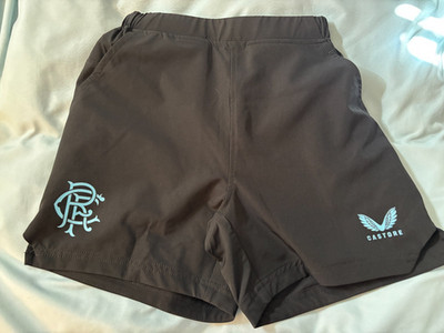 Glasgow Rangers Youth LARGE Black Pocket Training Shorts CASTORE Scotland SOCCER