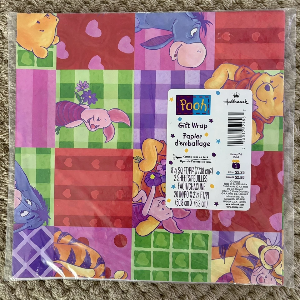 Vintage Winnie The Pooh Wrapping Paper Gift 2 Sheets Disney Piglet Tigger Eeyore - Image 3 of 4