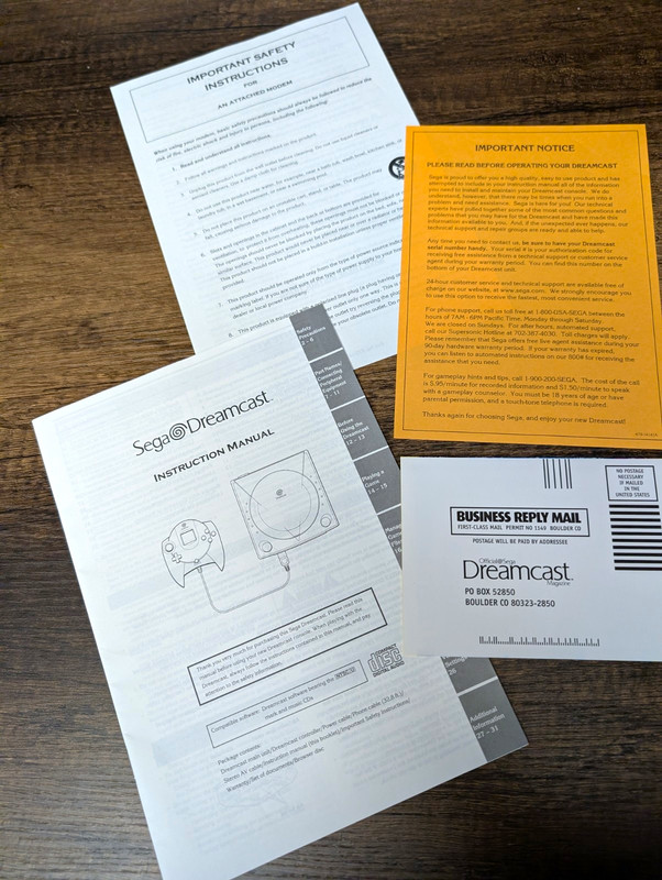 SEGA Dreamcast Manual w/ Important Notice Insert & Reply Card (Paperwork Only)