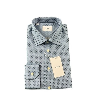 ETON Slim Current Blue Floral AOP Men s L/S Button Front 17.5/44 NWT