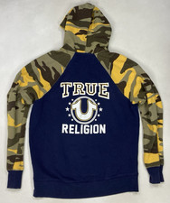True Religion Graphic Pullover Hoodie Men Medium Blue Camo