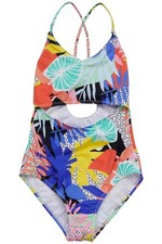 Hobie Kid's Girl Tribal Leaf Cutout Cross-Back One-Piece Multi
