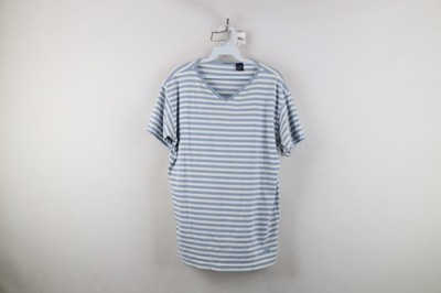 Vtg 90s Streetwear Womens Large Faded Striped Color Block V-Neck Ringer T-Shirt